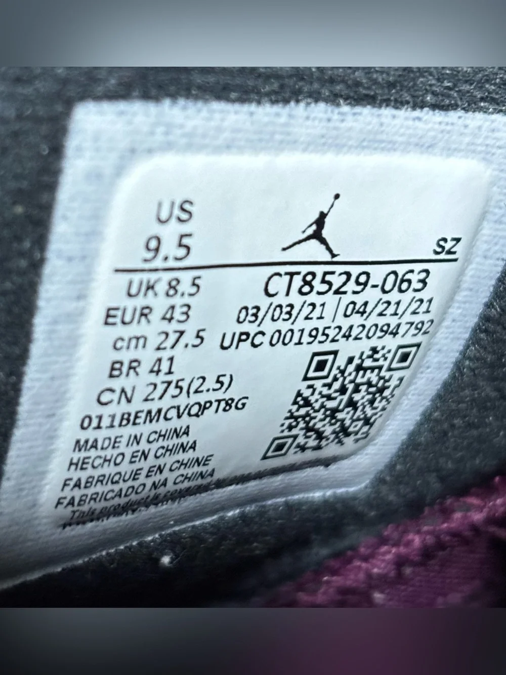Jordan 6 Retro Bordeaux 2021 Size 9.5